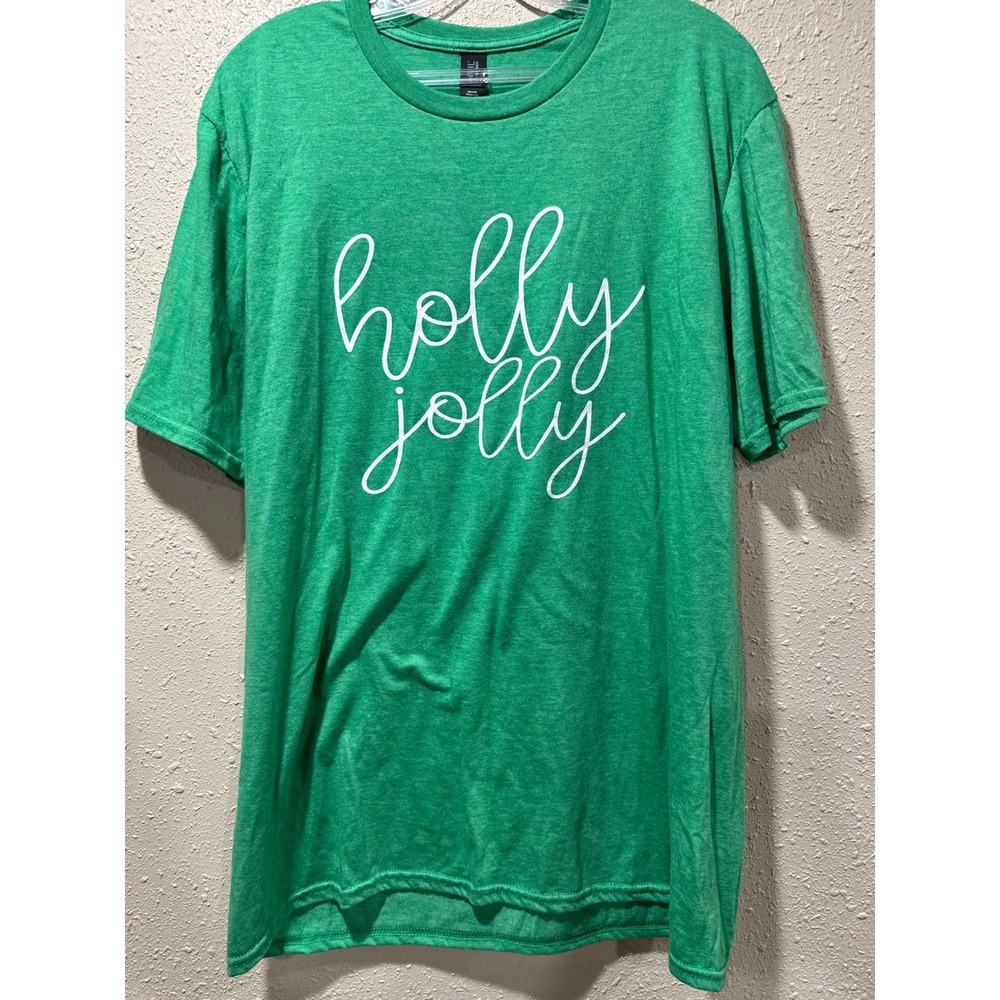 Anvil by Gildan Holly Jolly Graphic T-Shirt Womens Large Green Holiday Tee L